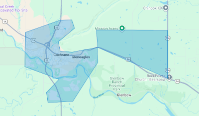 Map of Cochrane Alberta and parts of Bearspaw Alberta